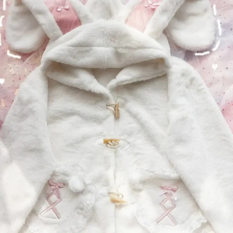 Charming Rabbit Ear Bow Adorned Plus-Size Coat