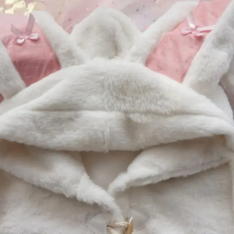 Charming Rabbit Ear Bow Adorned Plus-Size Coat