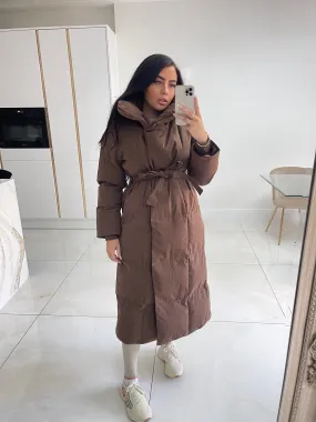 Brown Extra-Long Belted Coat