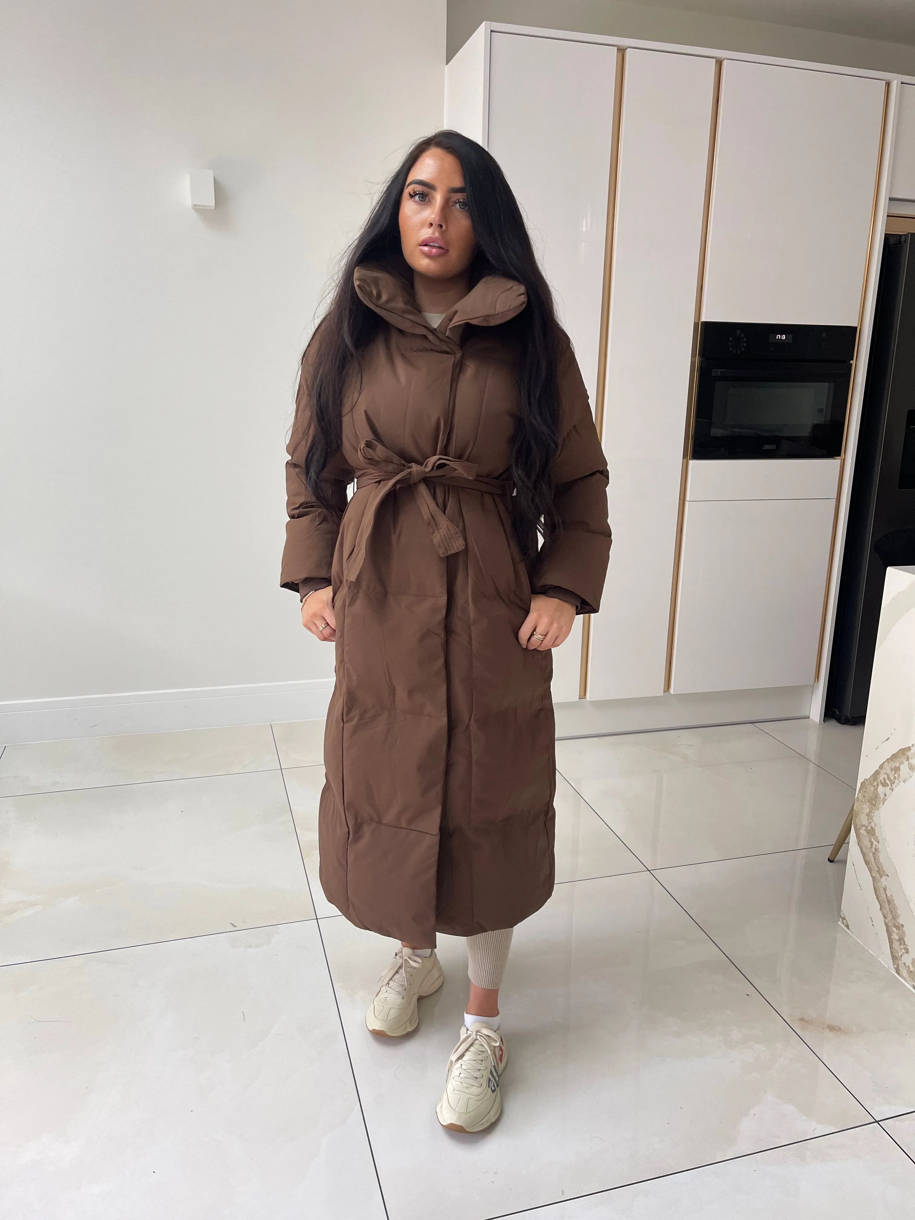 Brown Extra-Long Belted Coat