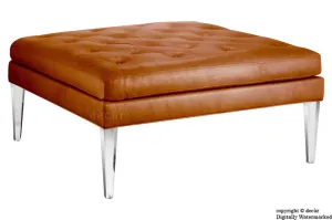 Faith Modern Buttoned Leather Footstool - Tan