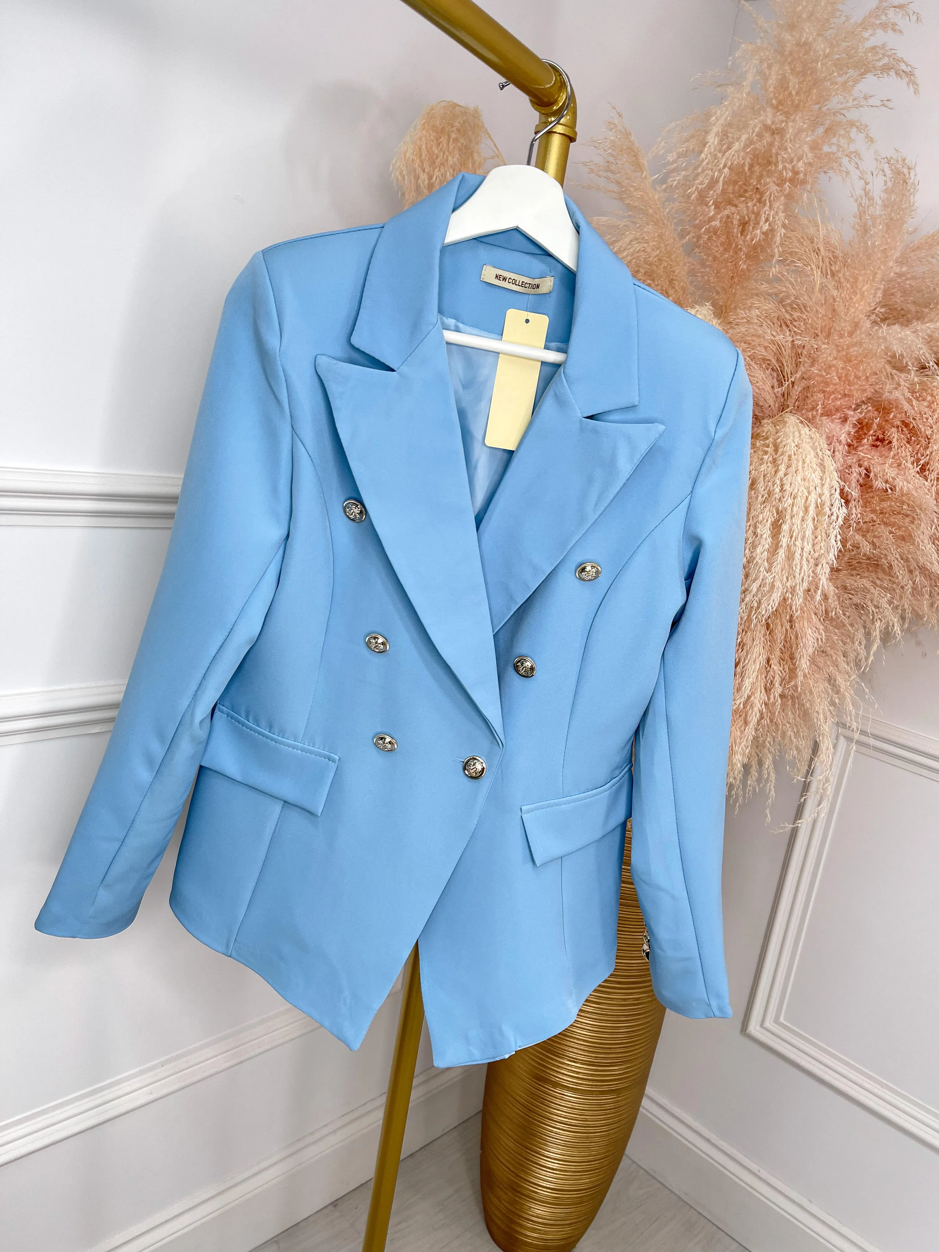 Elegant Blue Blazer with Gold Button Detailing