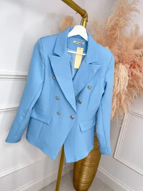 Elegant Blue Blazer with Gold Button Detailing