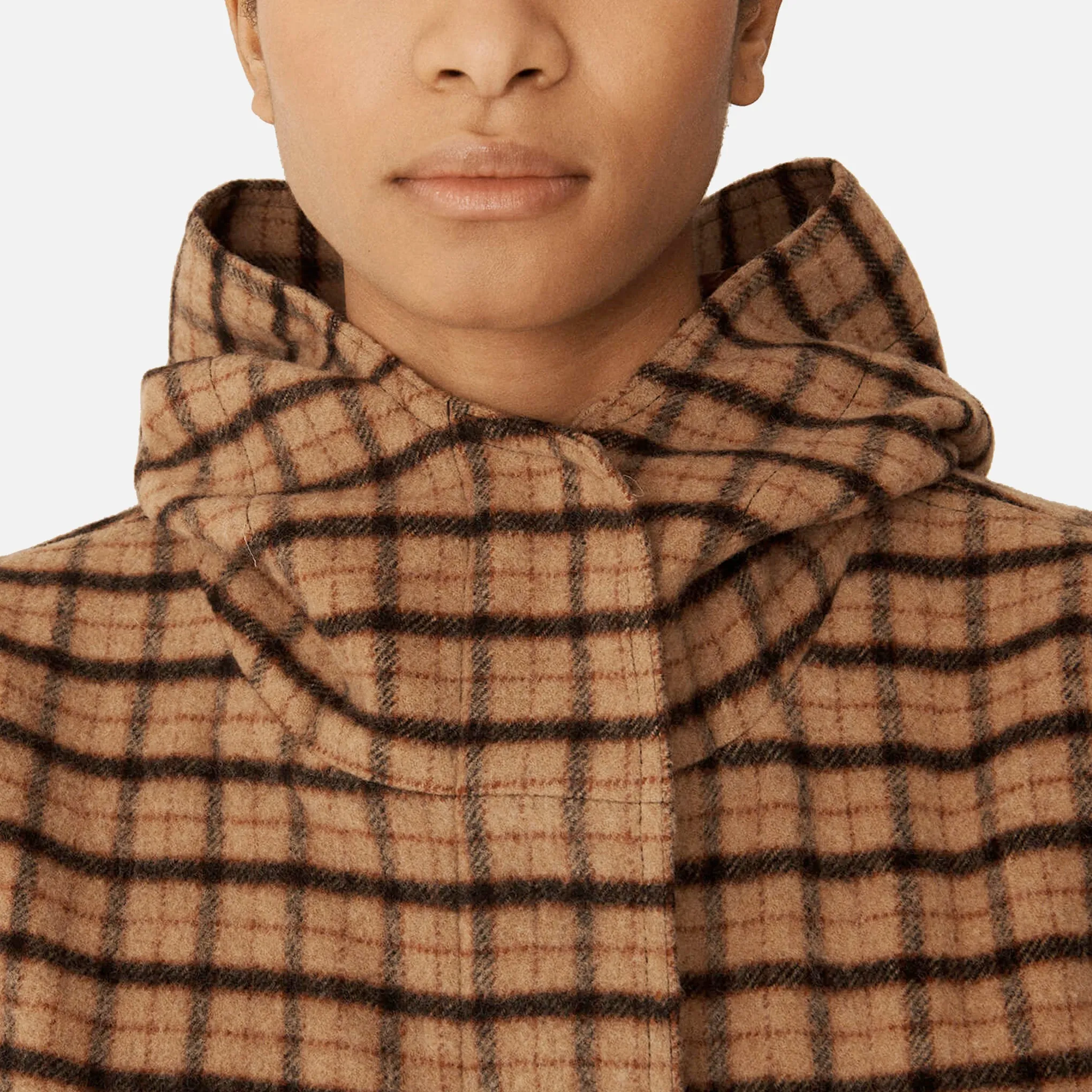 Beige Hunter Wool Blend Parka Coat with Multicolor Details