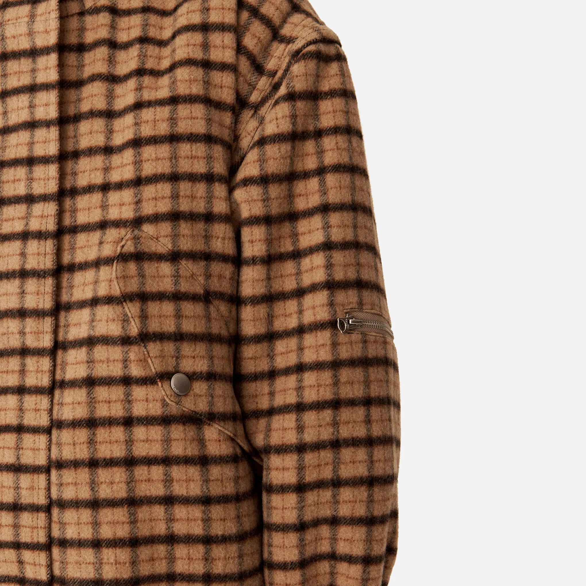 Beige Hunter Wool Blend Parka Coat with Multicolor Details
