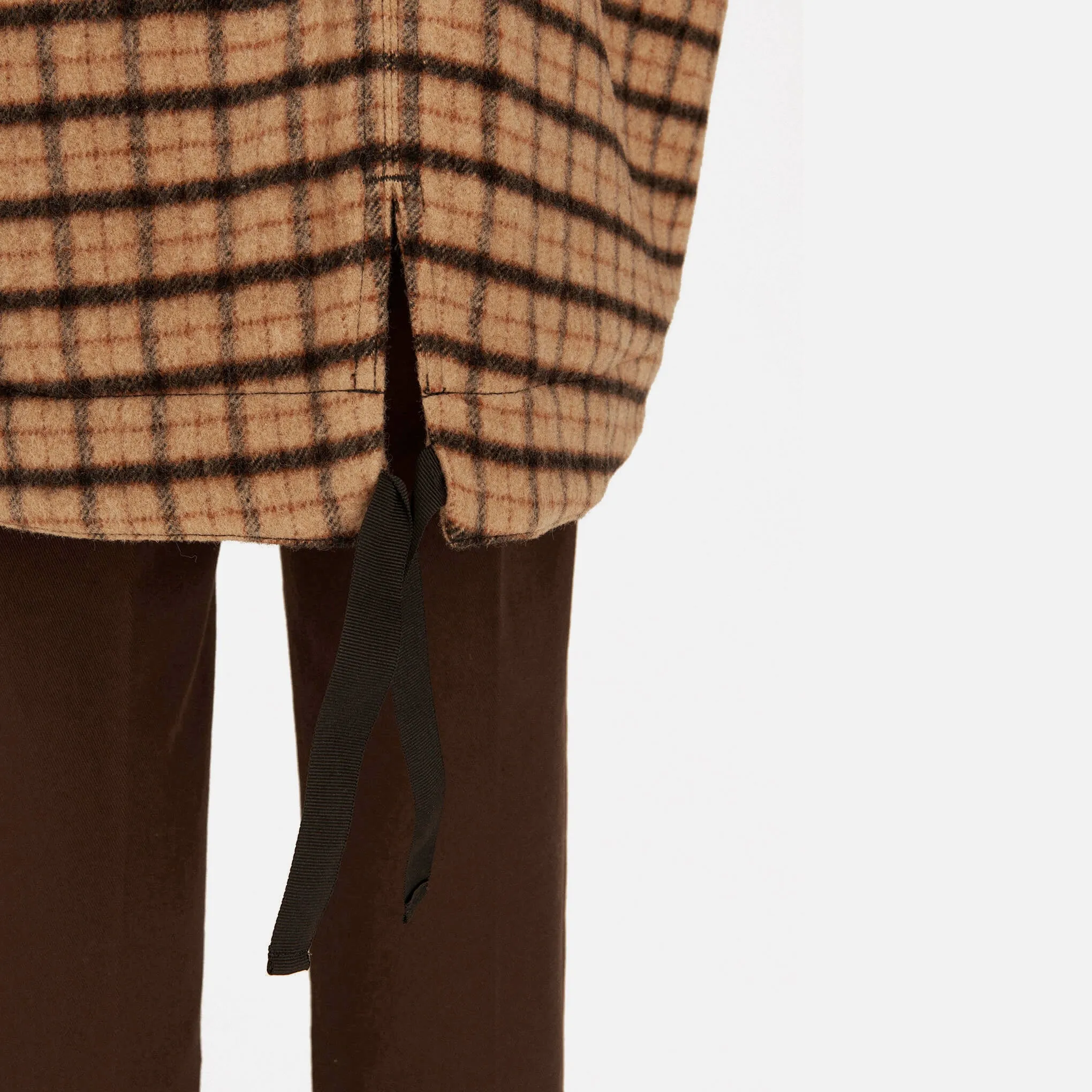 Beige Hunter Wool Blend Parka Coat with Multicolor Details