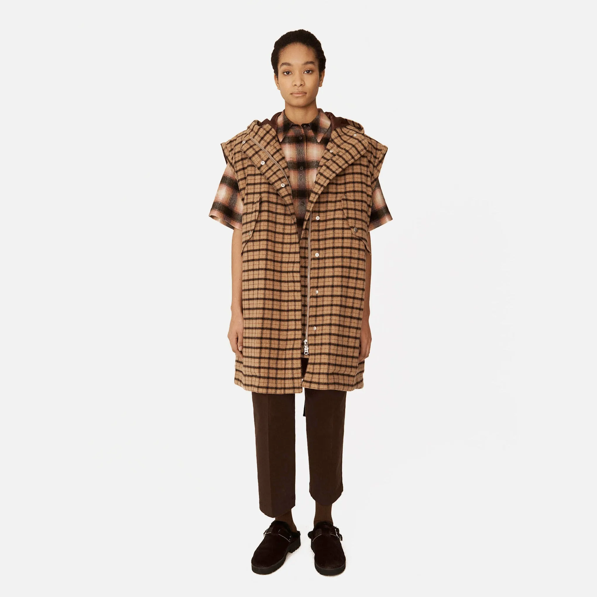 Beige Hunter Wool Blend Parka Coat with Multicolor Details