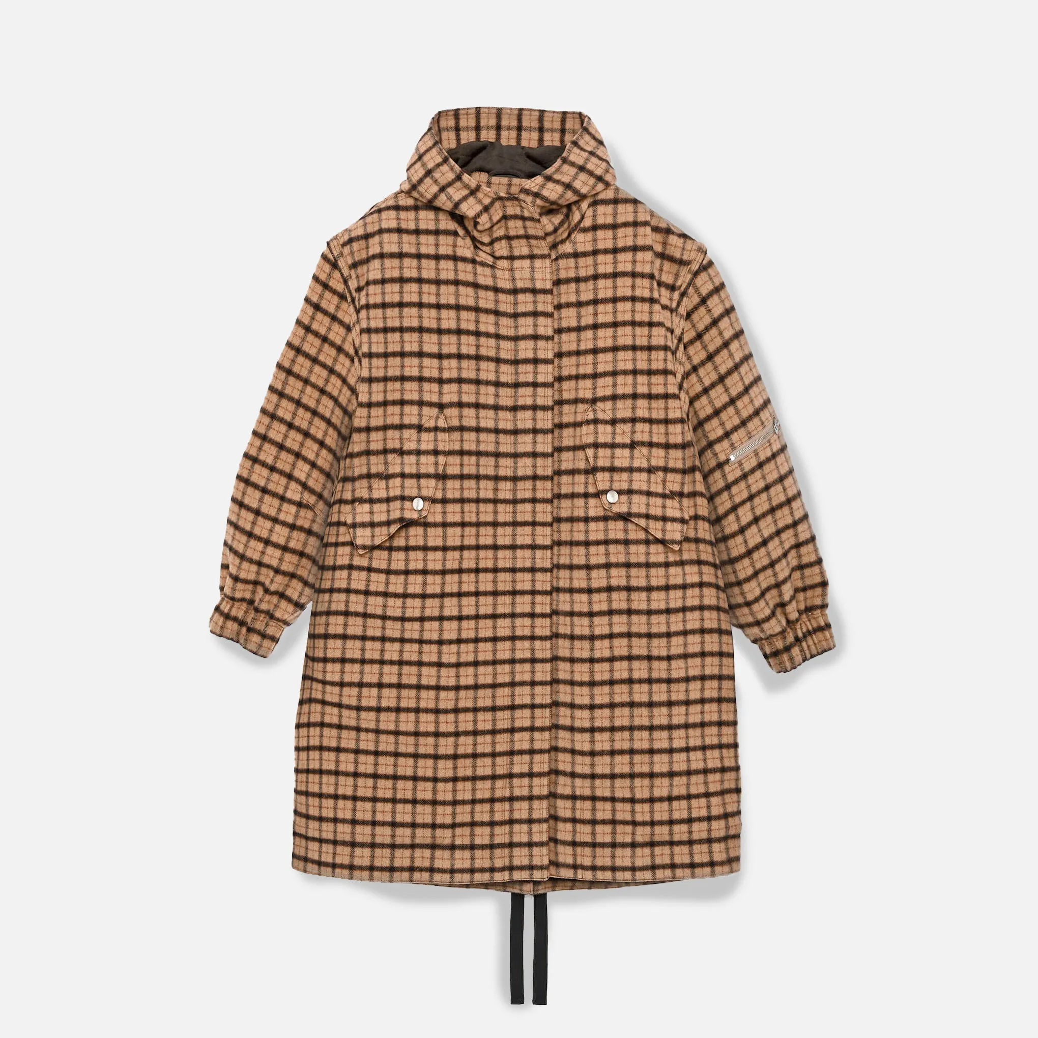 Beige Hunter Wool Blend Parka Coat with Multicolor Details