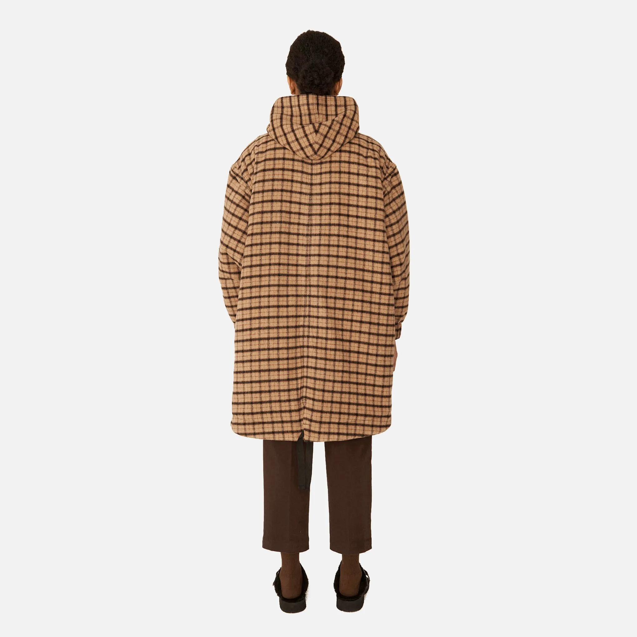 Beige Hunter Wool Blend Parka Coat with Multicolor Details
