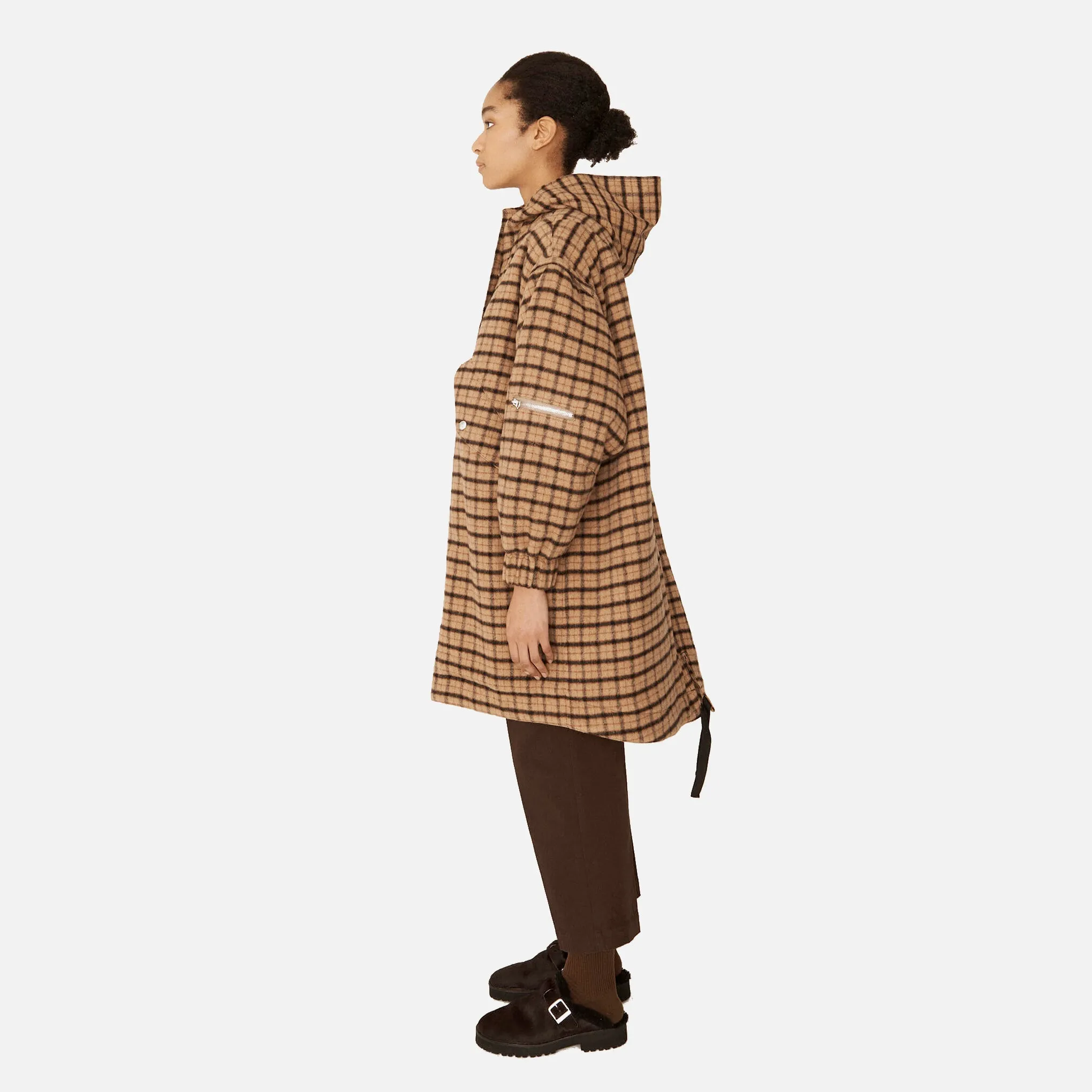 Beige Hunter Wool Blend Parka Coat with Multicolor Details