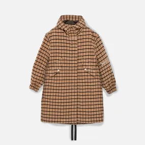 Beige Hunter Wool Blend Parka Coat with Multicolor Details