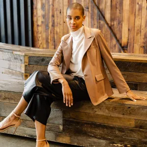 Liquid Leather Button Blazer