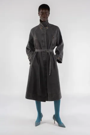 Long Denim Trench - Grey
