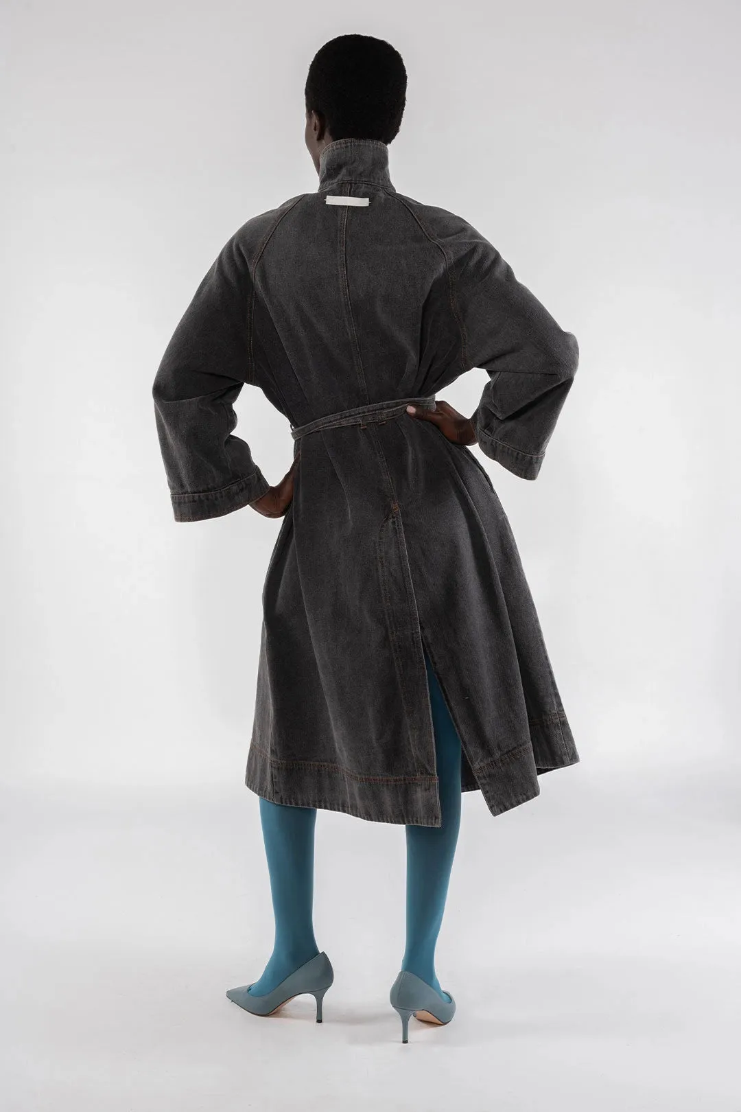 Long Denim Trench - Grey
