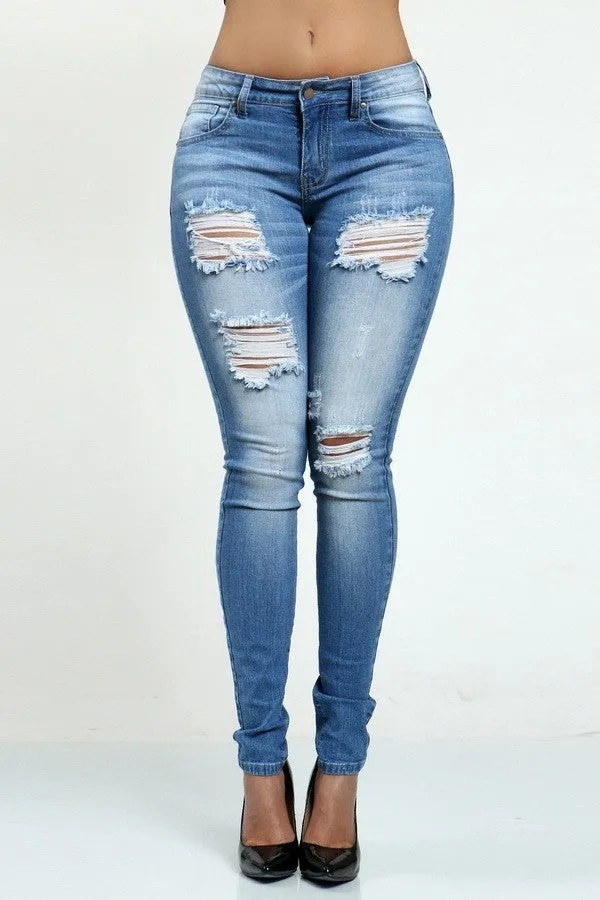 Mid Rise Distressed Jeans