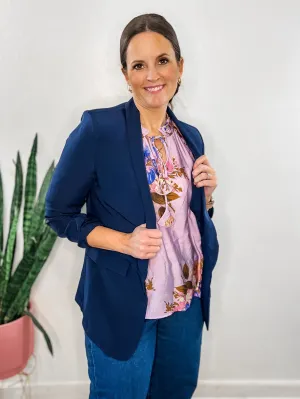 Navy Cinched Sleeve Blazer