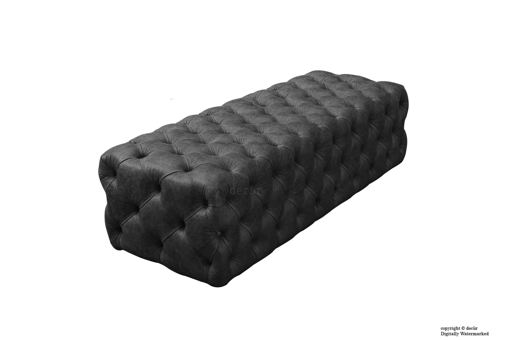 Oliver Buttoned Leather Ottoman - Black