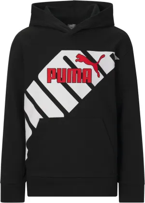 PUMA Boys' Logo Pullover Hoodie, Fleece Sweatshirt, Large Front Pocket, Black, S