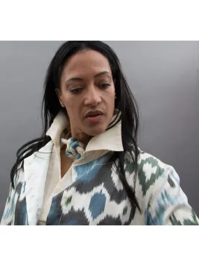 Versatile Reversible Ikat Coat in Blue and Grey