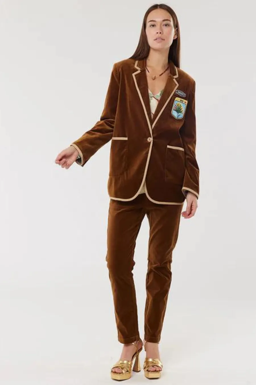 Simone Velour Blazer Brown