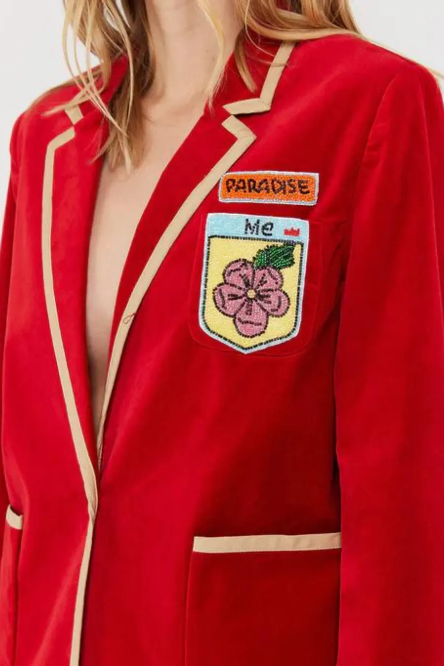 Simone Velour Blazer Red
