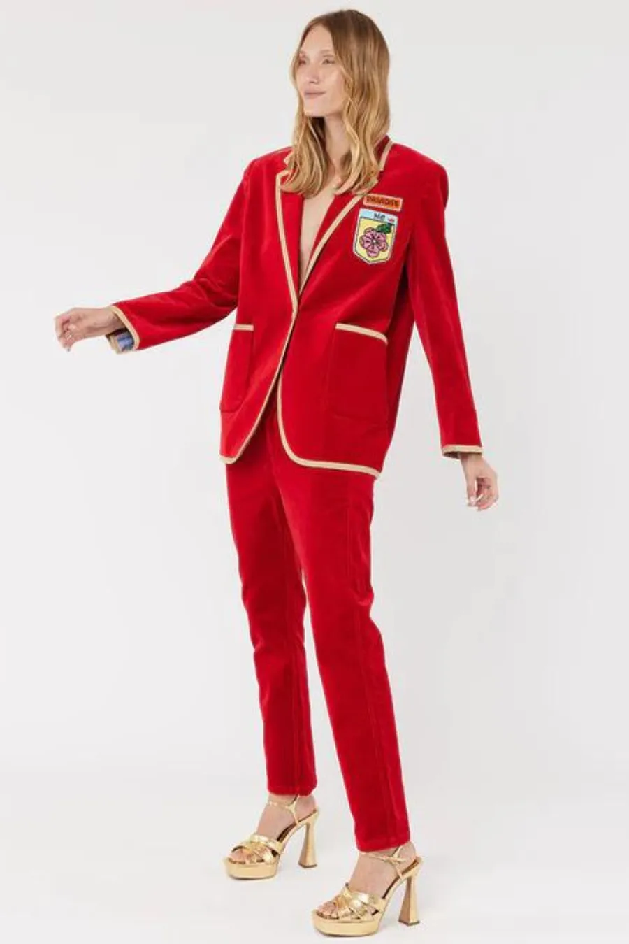 Simone Velour Blazer Red