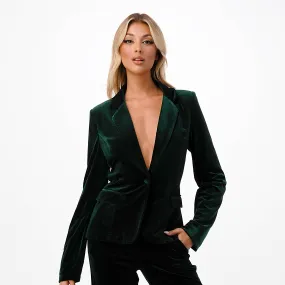 Single-Button Velvet Blazer with Detailed Features