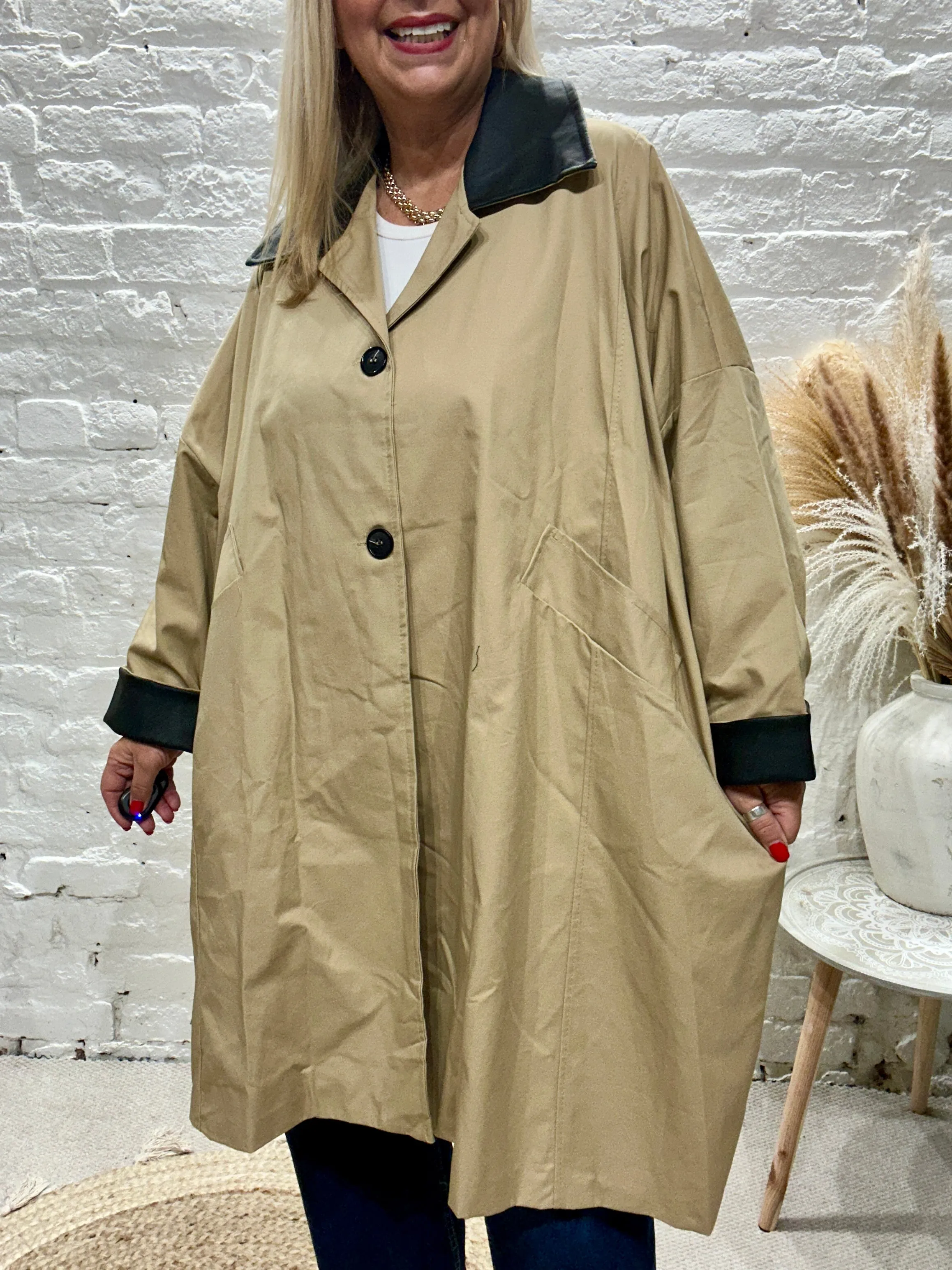 The Fisherman PU Collar Button Through Mac