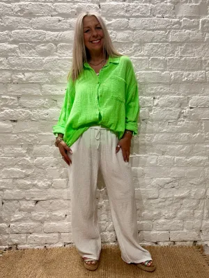 The Joanna Waffle Neon Turn Back Sleeve Button Through Shirt