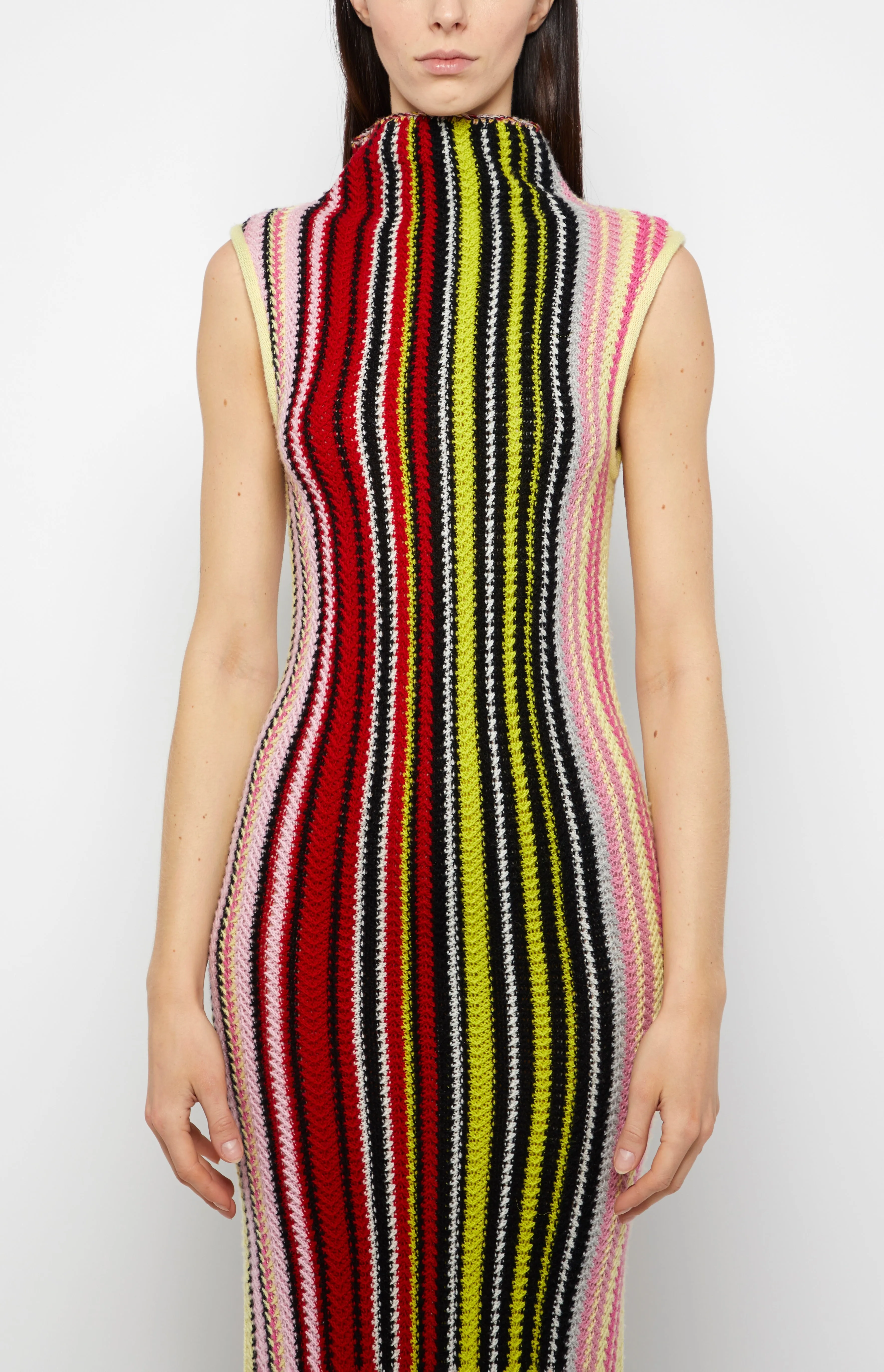 Chic Women’s Turtleneck Fringe Stripe Knit Dress – Stylish and Cozy Fashion Essential