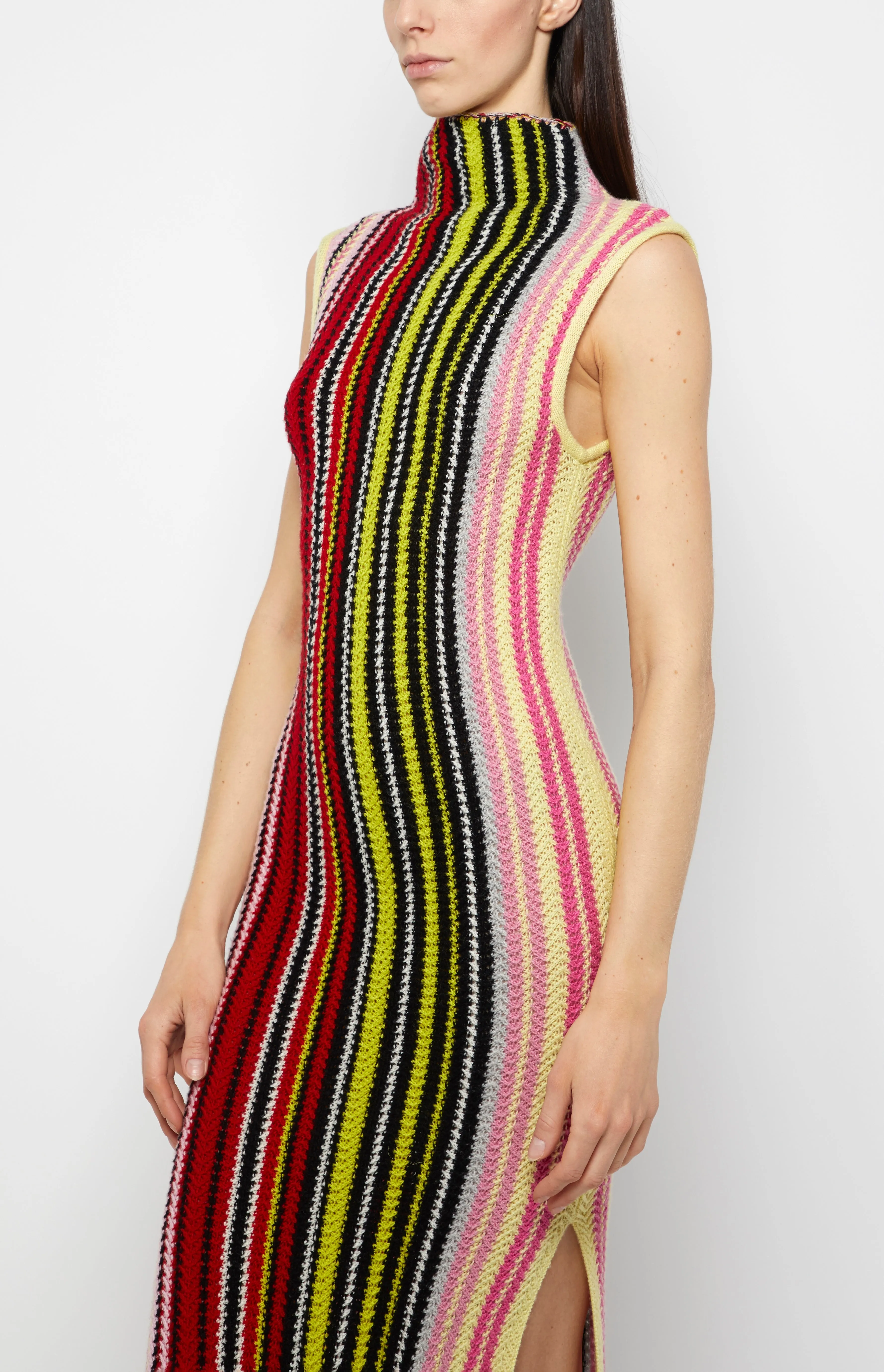 Chic Women’s Turtleneck Fringe Stripe Knit Dress – Stylish and Cozy Fashion Essential