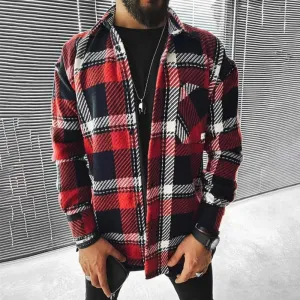 West Louis Vintage Fashion Button Long Plaid Shirt