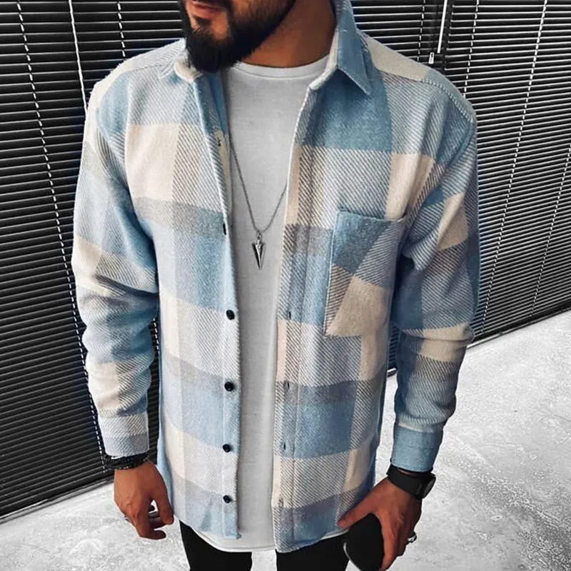 West Louis Vintage Fashion Button Long Plaid Shirt
