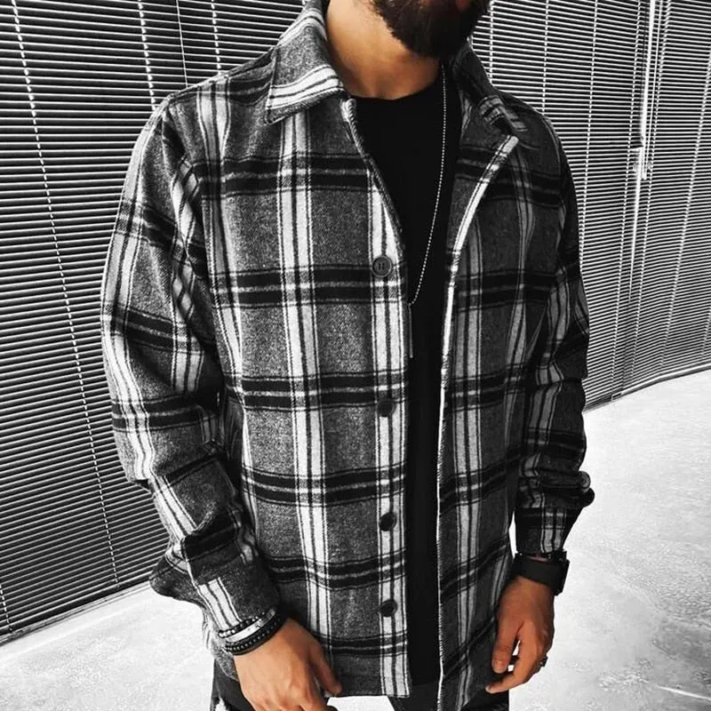 West Louis Vintage Fashion Button Long Plaid Shirt