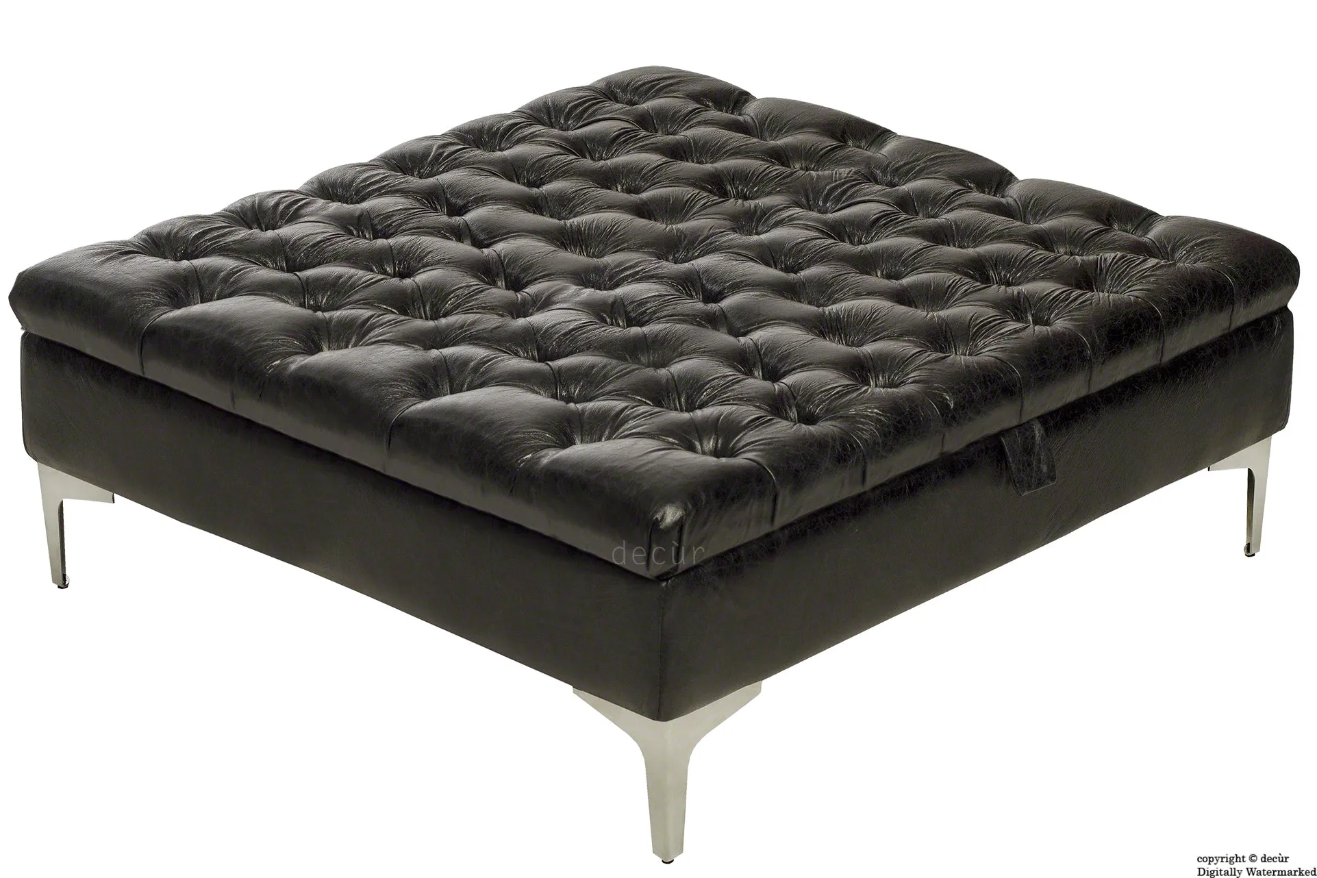 Wraith Leather Vintage Footstool Large - Black