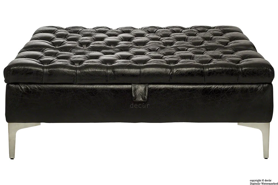 Wraith Leather Vintage Footstool Large - Black