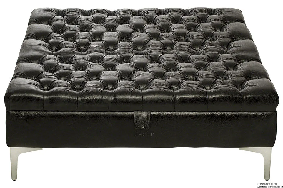 Wraith Leather Vintage Footstool Large - Black