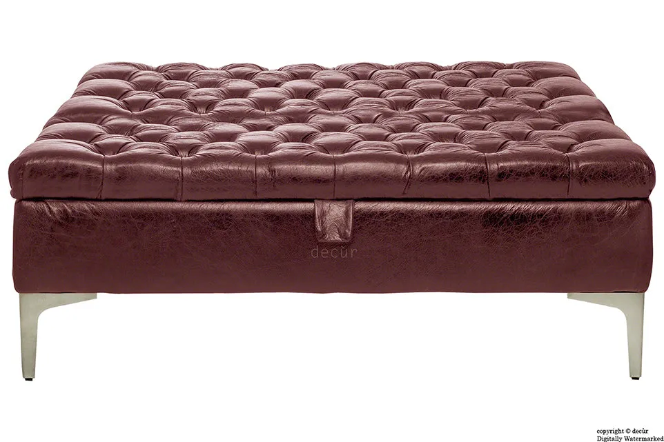 Wraith Leather Vintage Footstool Large - Bordeaux