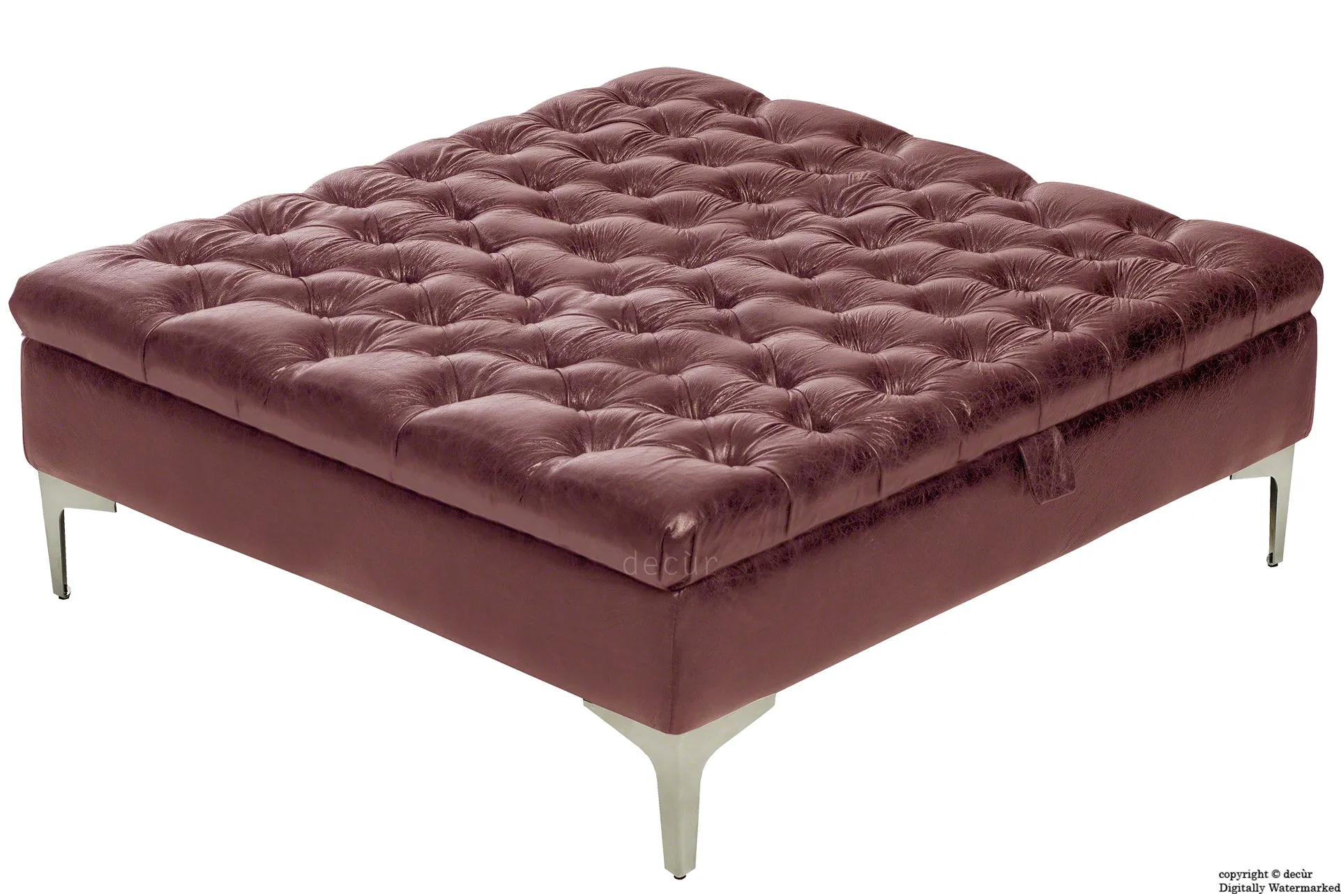 Wraith Leather Vintage Footstool Large - Bordeaux