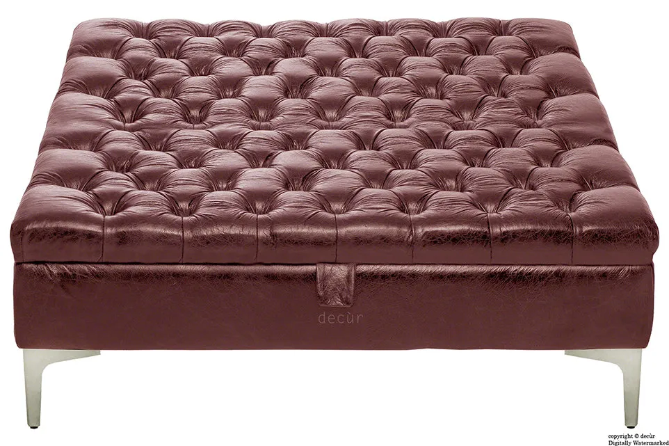 Wraith Leather Vintage Footstool Large - Bordeaux