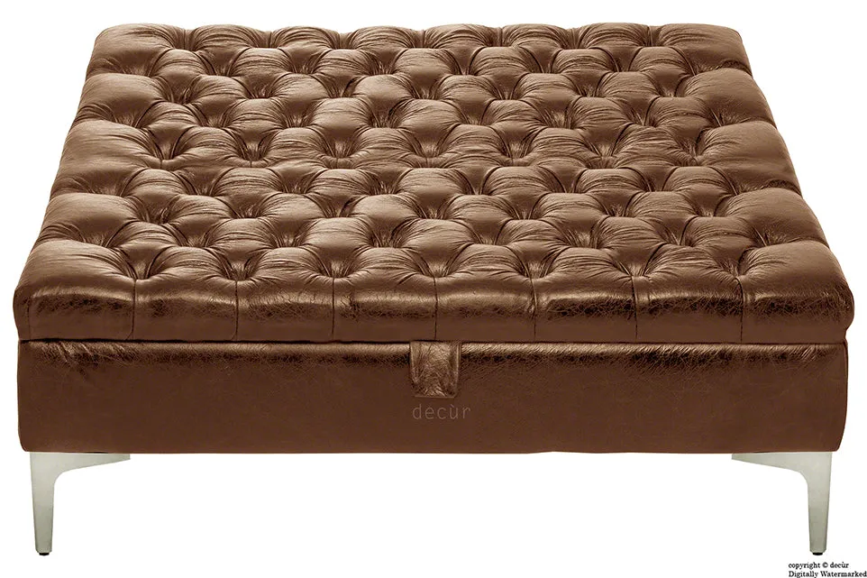 Wraith Leather Vintage Footstool Large - Brown